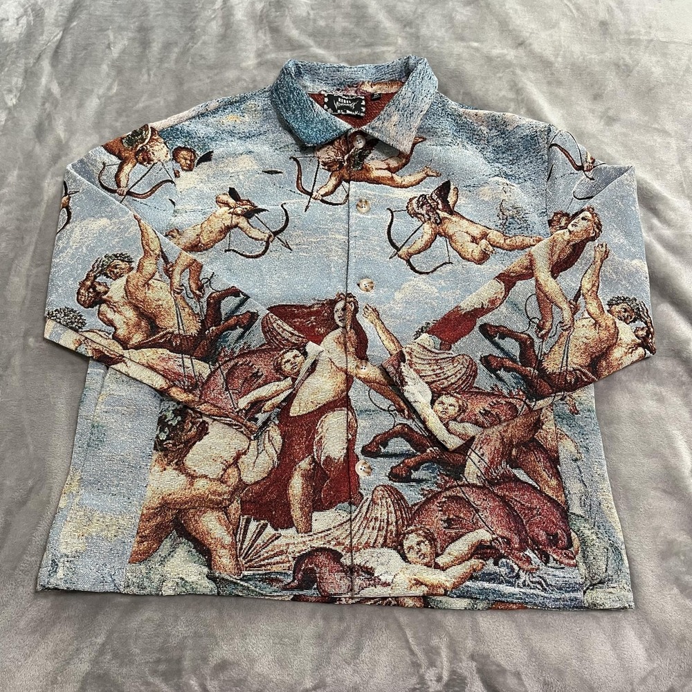 Rebel Vengeance Jacket Mens Large Angel Art Tapestry Venus Renaissance Graphic